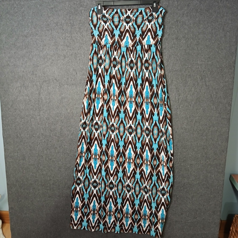 NWT Zenergy by Chicos Size 1 maxi dress tribal pockets bohemian beachy stretchy